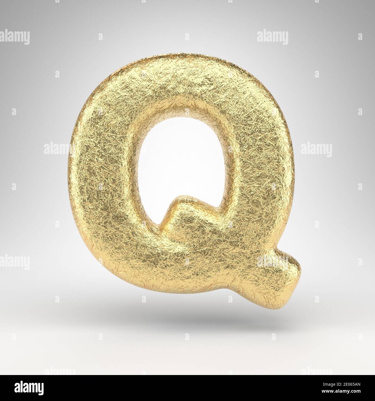 Letter Q uppercase on white background. Creased golden foil 3D rendered ...