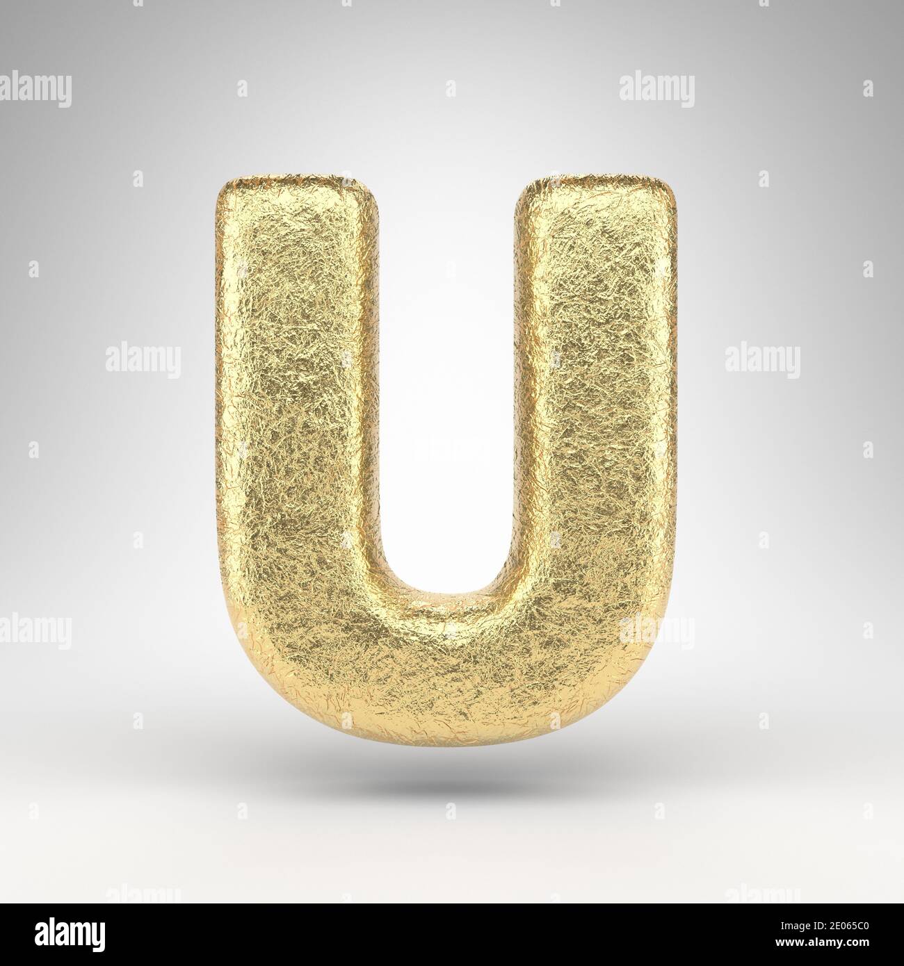 Letter U uppercase on white background. Creased golden foil 3D rendered ...