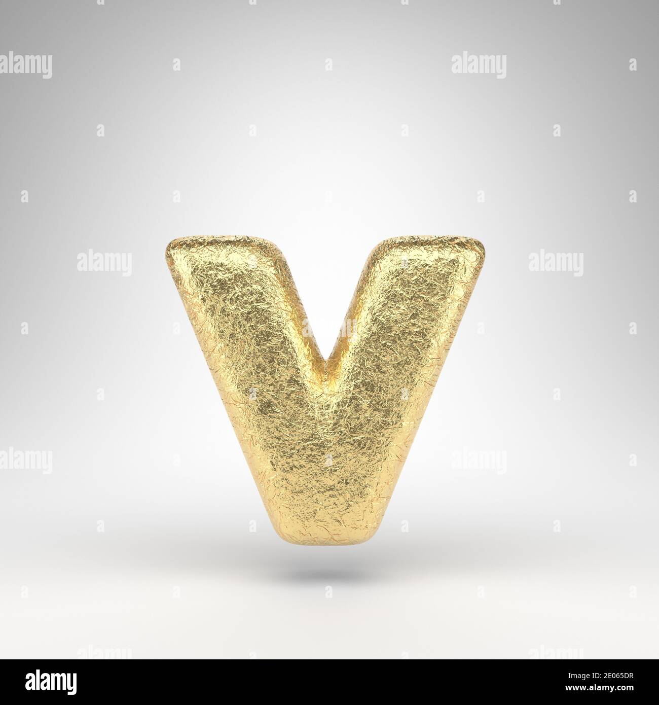 Letter V lowercase on white background. Creased golden foil 3D rendered ...