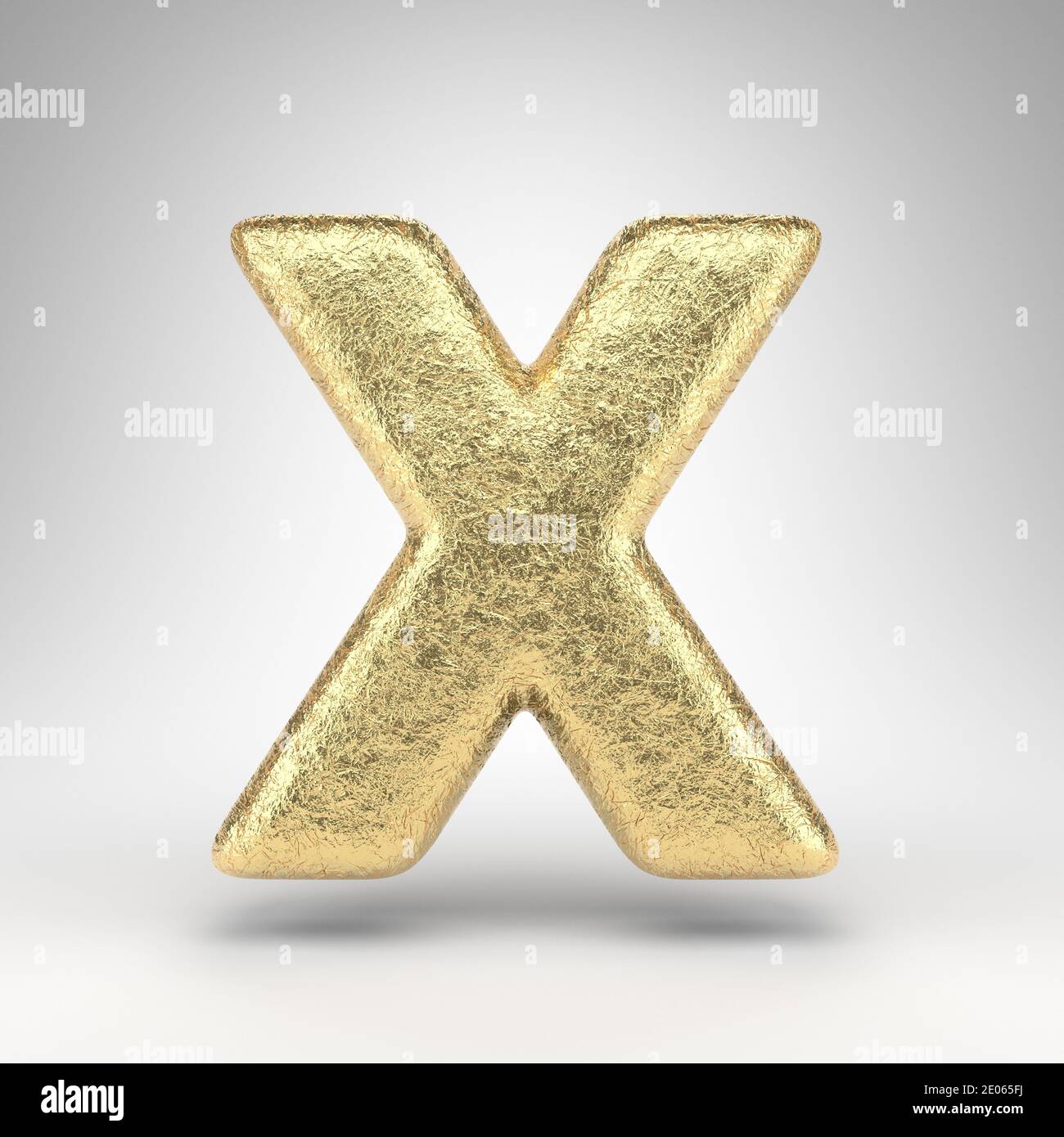 Letter X uppercase on white background. Creased golden foil 3D rendered ...