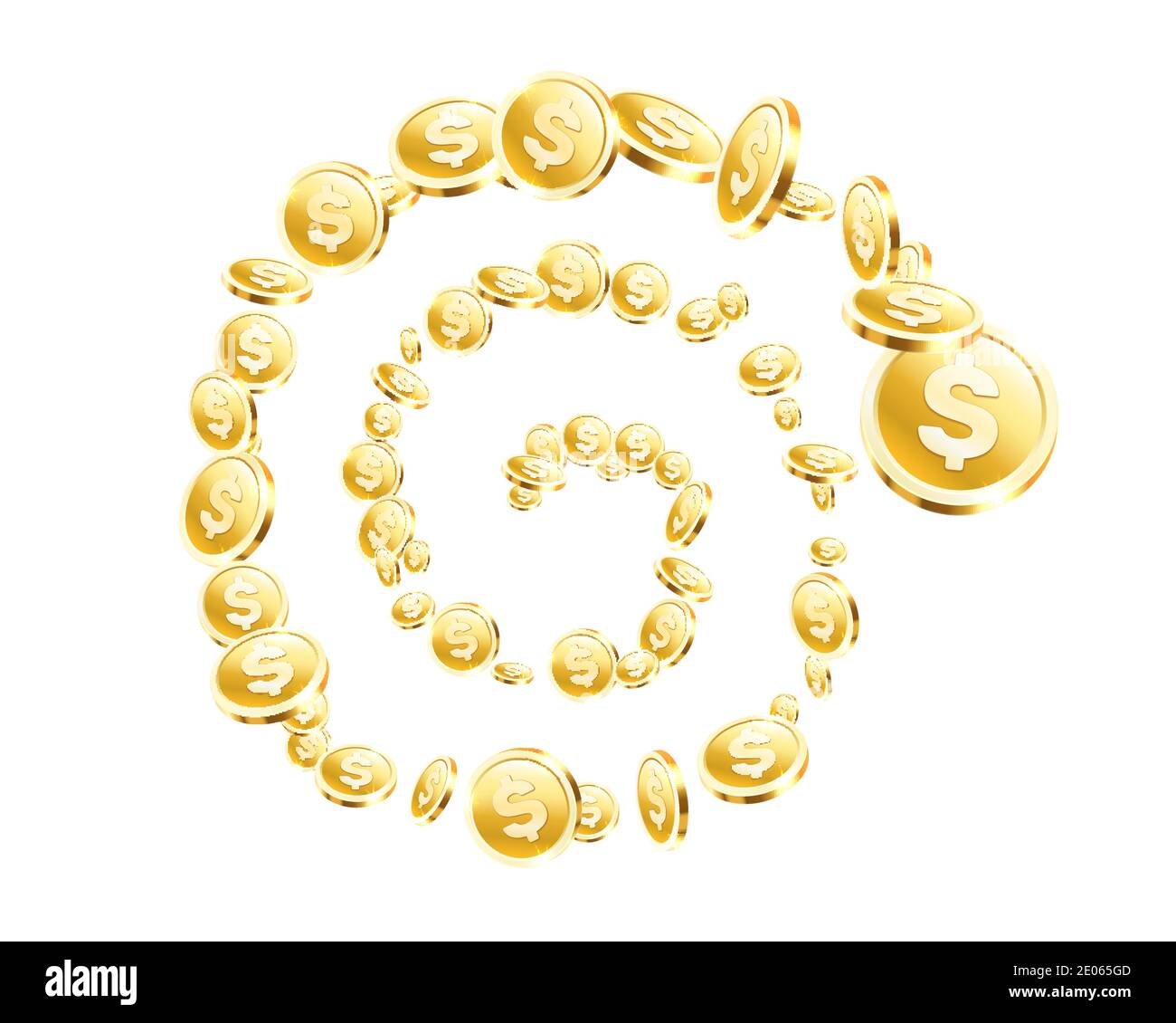 Spiral Many flying coins on the white background. Vector illustration ...