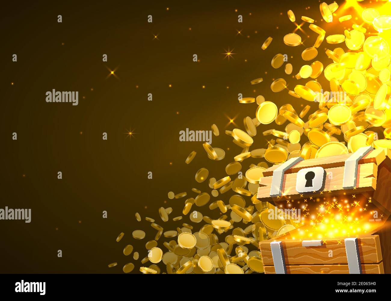 Open chest with gold, Falling from the top a lot of coins. Vector ...
