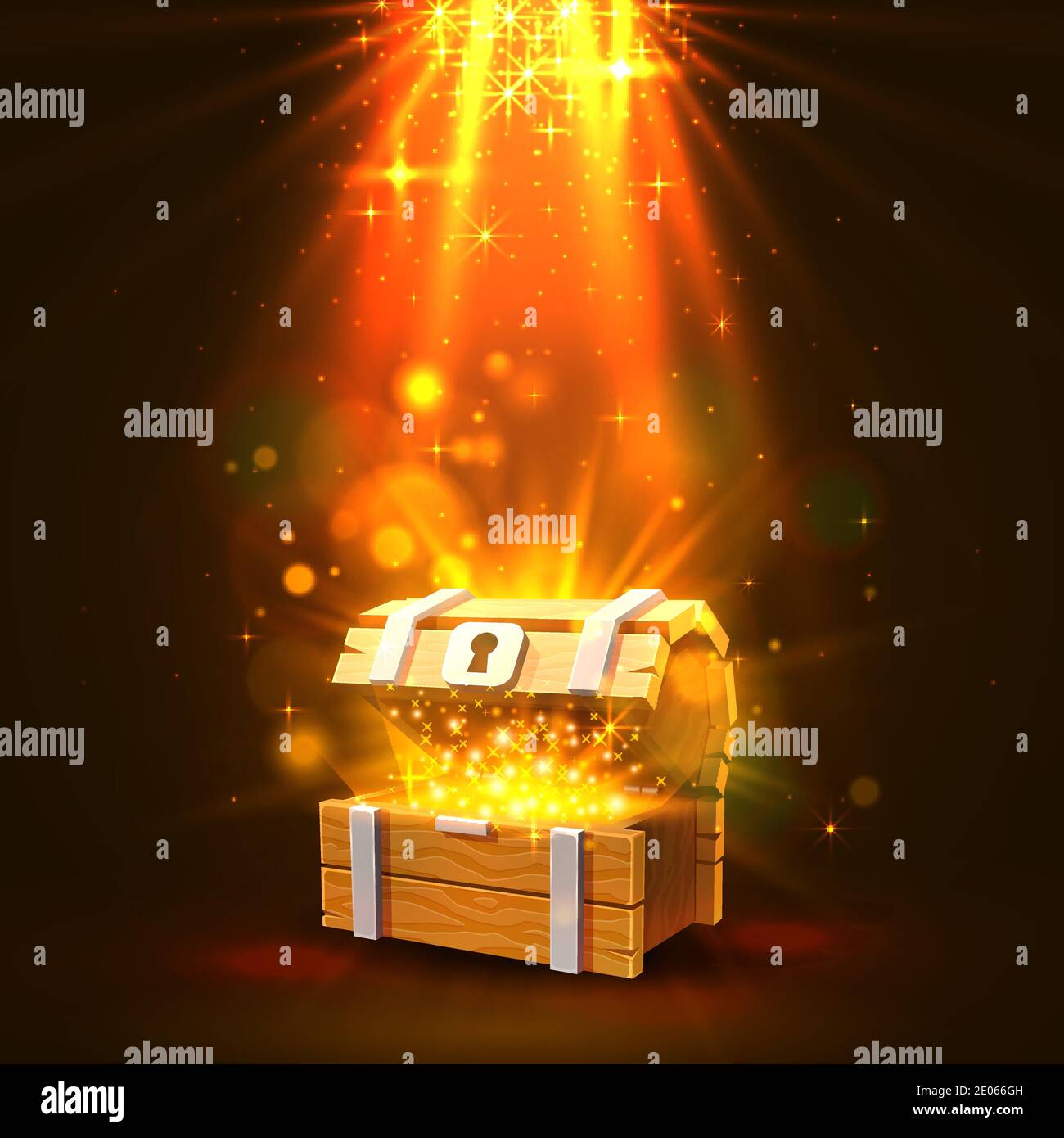 Open chest with gold, the bright background. Vector illustration Stock