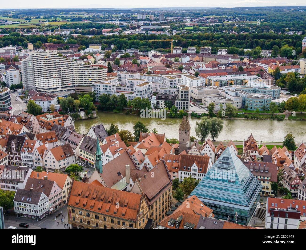 Ulm is a city in the German state of Baden-Württemberg, situated on the River Danube on the border with Bavaria Stock Photo