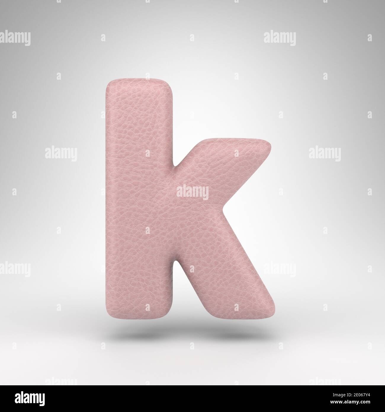 Letter K lowercase on white background. Pink leather 3D rendered font with skin texture. Stock Photo