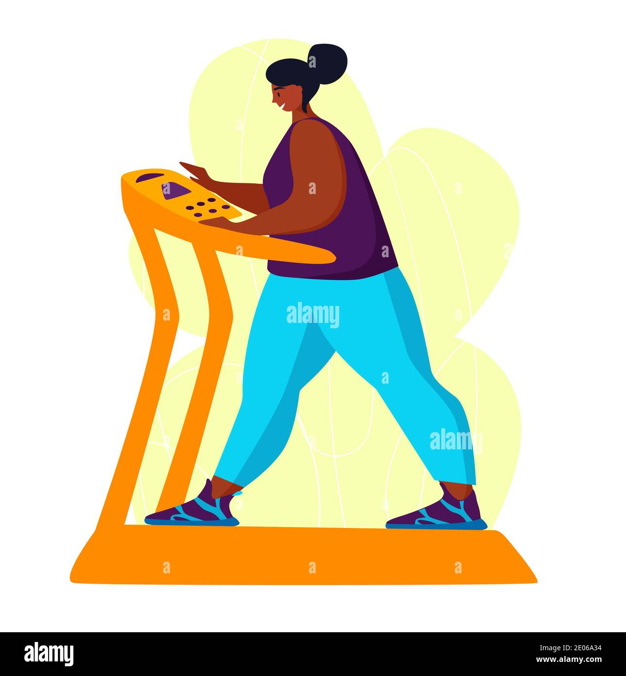 Plump woman running on treadmill to lose weight. Overweight girl jogging on  fitness equipment. African american woman training. Flat vector  illustration 8893175 Vector Art at Vecteezy