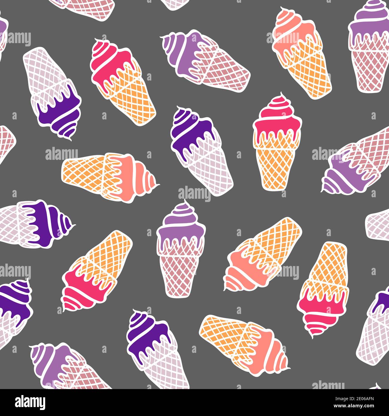 Seamless pattern with doodle colored ice cream. Vector illustration ...