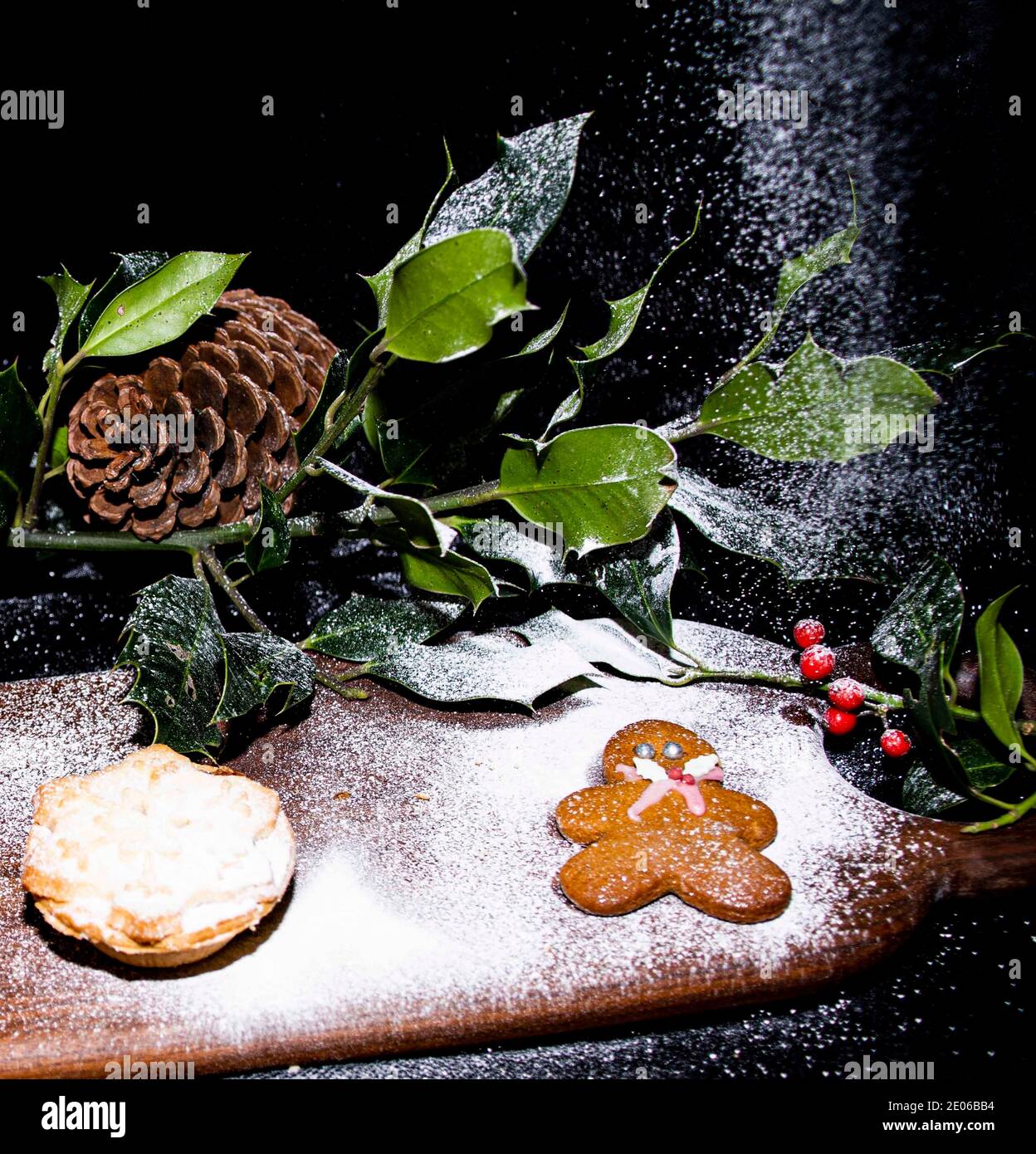 Mince pies Christmas scene dark background Stock Photo - Alamy