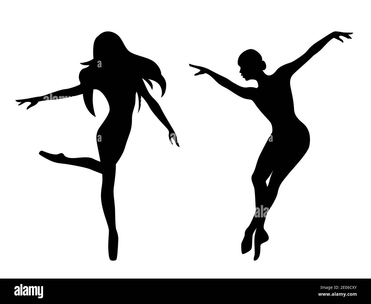 Abstract black stencil silhouettes of slender dancer in move, hand drawing vector illustration Stock Vector