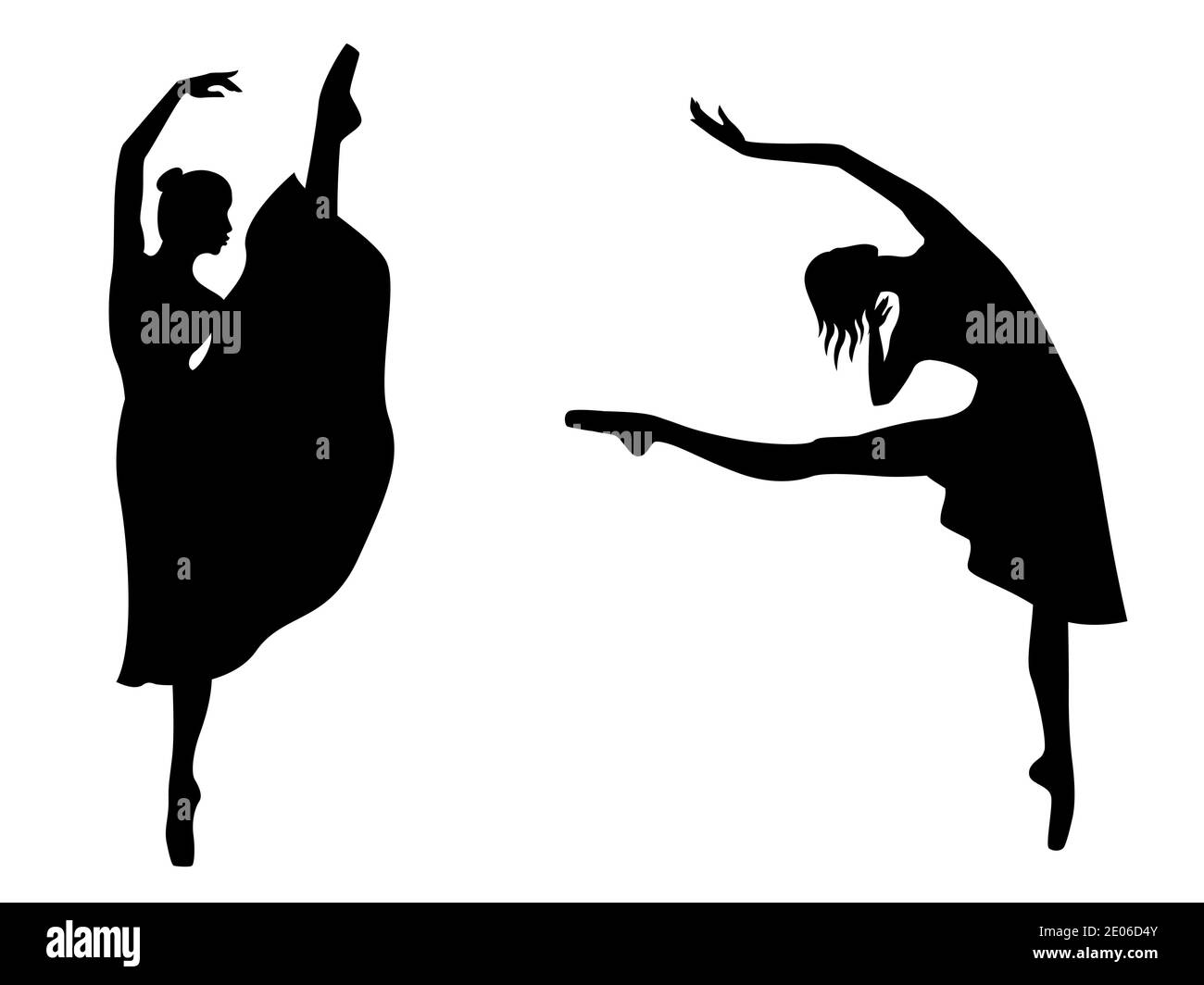 Abstract attractive slender ladies dancer black stencil silhouettes in dress, hand drawing vector illustration Stock Vector