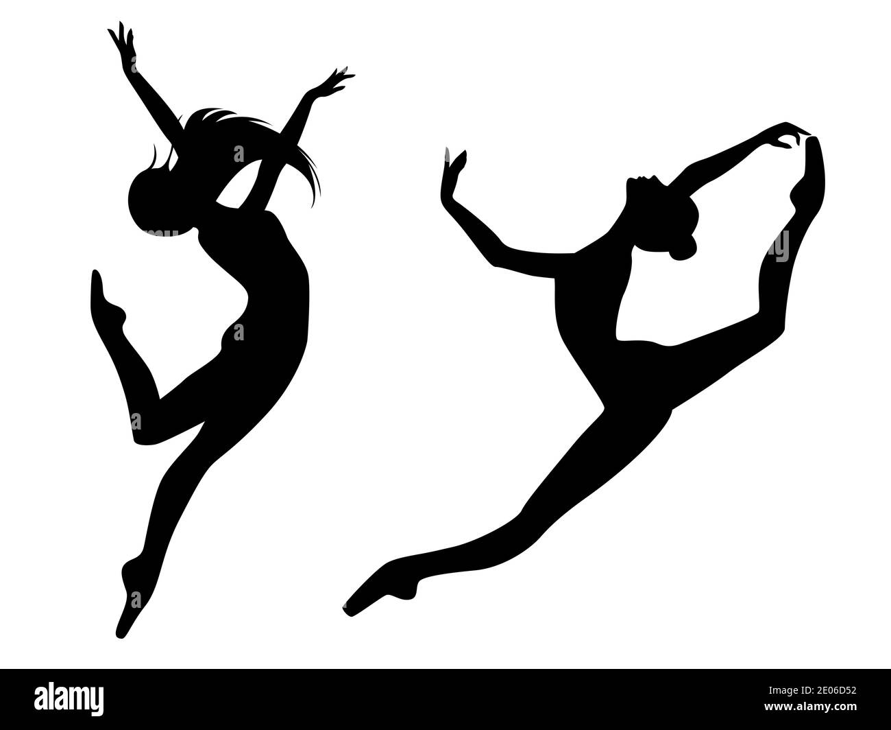 Abstract black stencil silhouettes of slender charming women dancer in move, hand drawing vector illustration Stock Vector