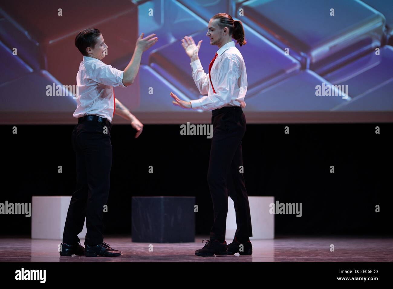 Dancer Actors perform on the theater stage in a dance show musical ...