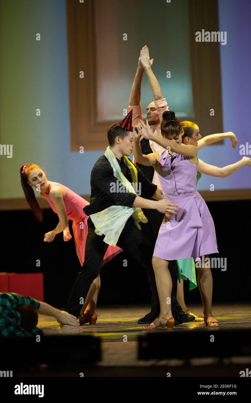 Dancer Actors perform on the theater stage in a dance show musical ...