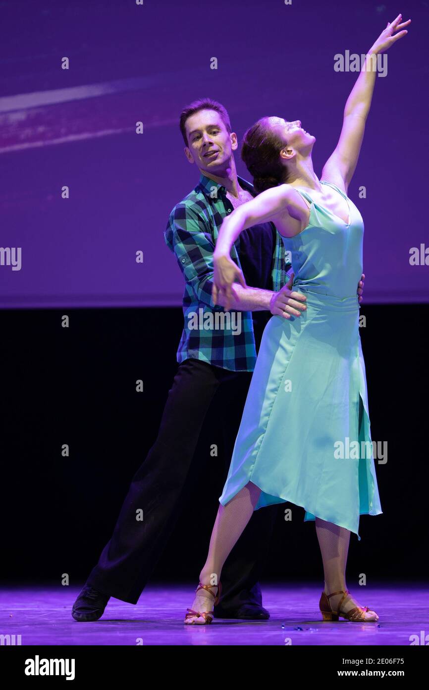 Singer Dancer Dancer Actors perform on the theater stage in a dance show musical ...