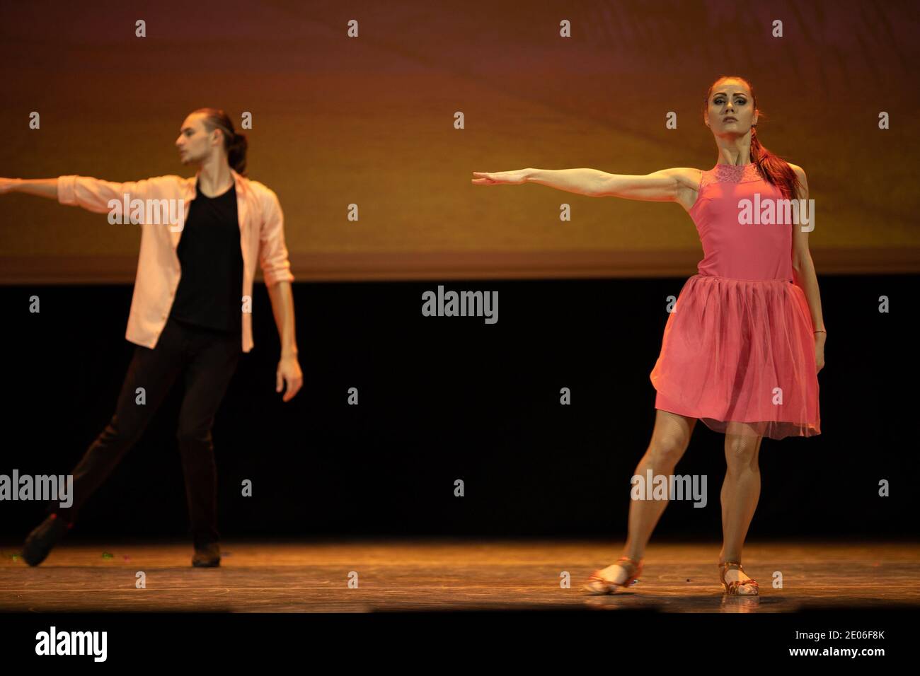 Dancer Actors perform on the theater stage in a dance show musical ...