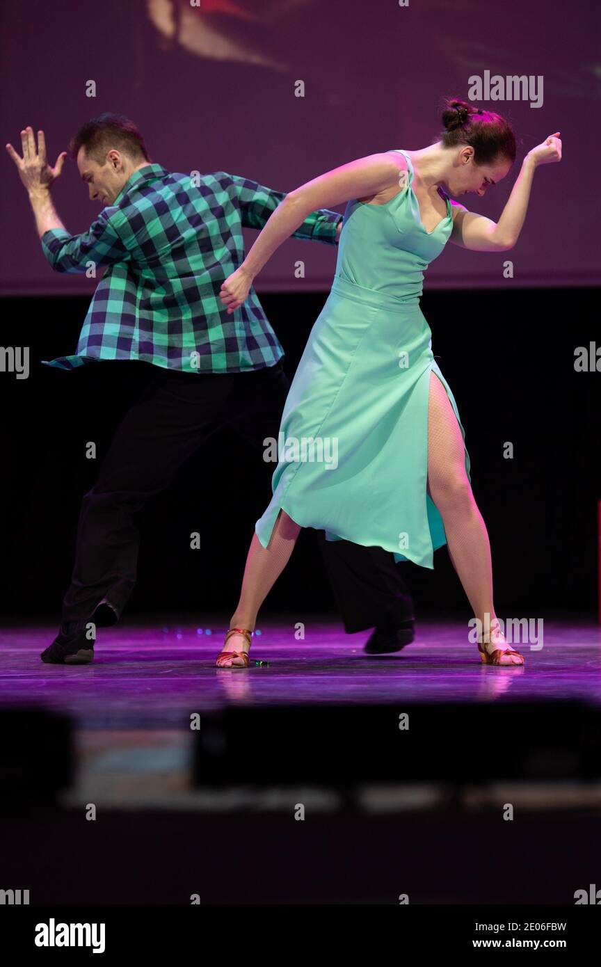 Dancer Actors perform on the theater stage in a dance show musical ...