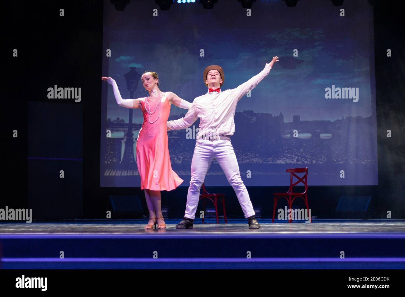Dancer Actors perform on the theater stage in a dance show musical ...