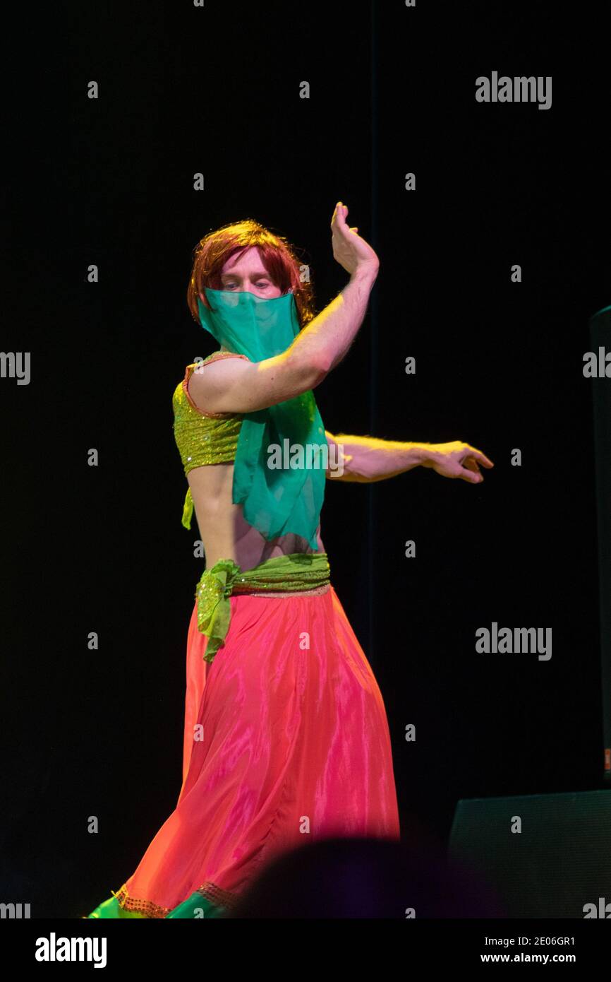 Dancers actors in Oriental Bellydance costumes perform in theater on ...