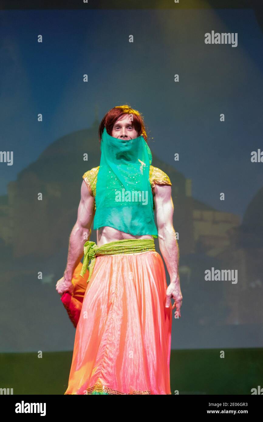 Dancers actors in Oriental Bellydance costumes perform in theater on ...