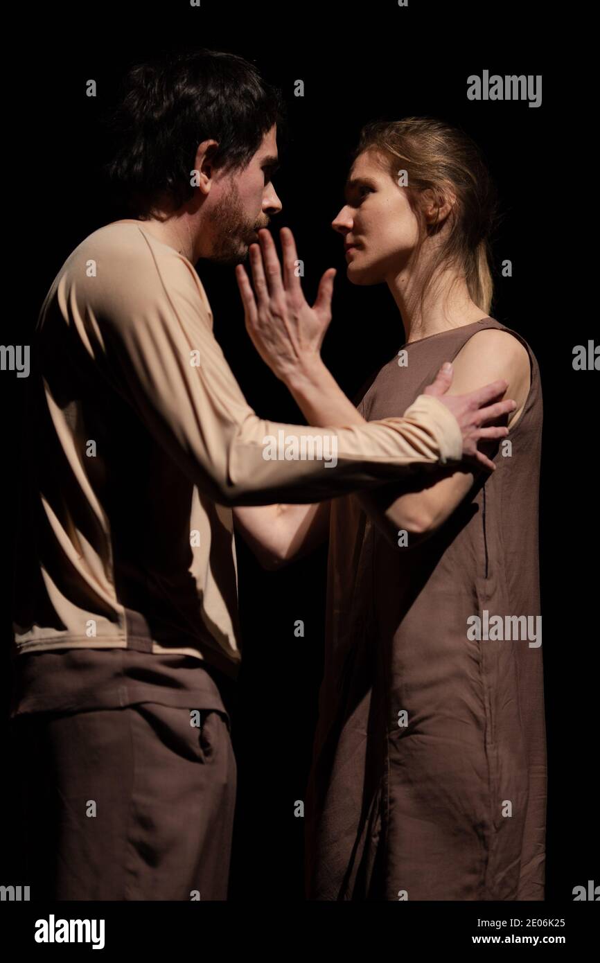 Actors and actresses play a modern lyrical performance of the theater ...