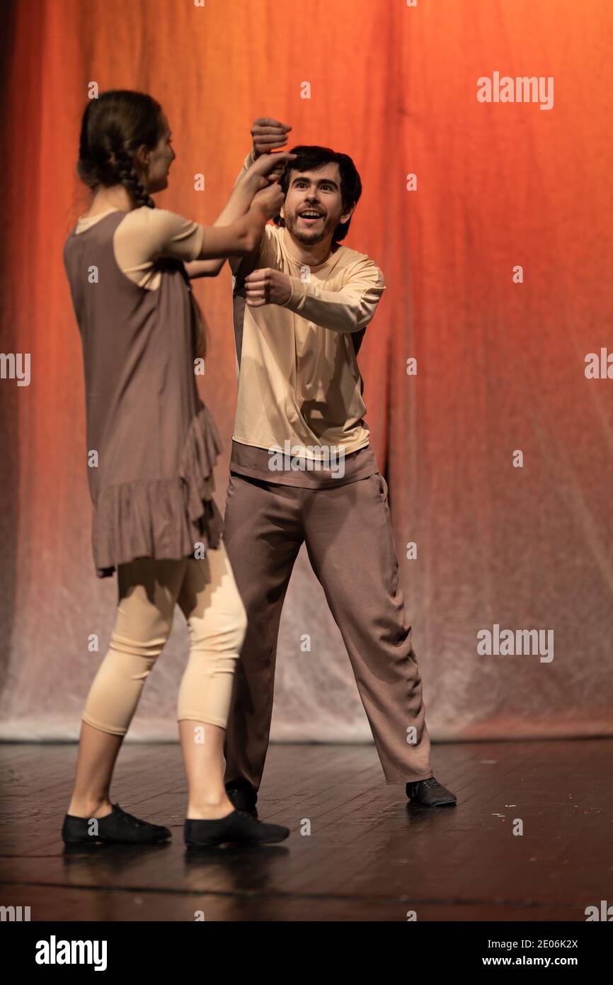 Actors and actresses play a modern lyrical performance of the theater ...
