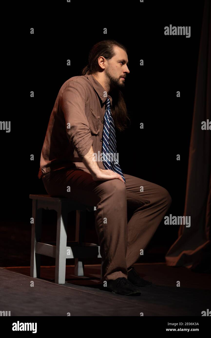 Actors and actresses play a modern lyrical performance of the theater ...