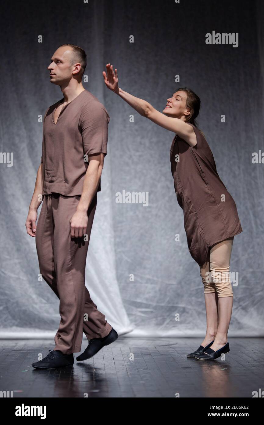 Actors and actresses play a modern lyrical performance of the theater ...