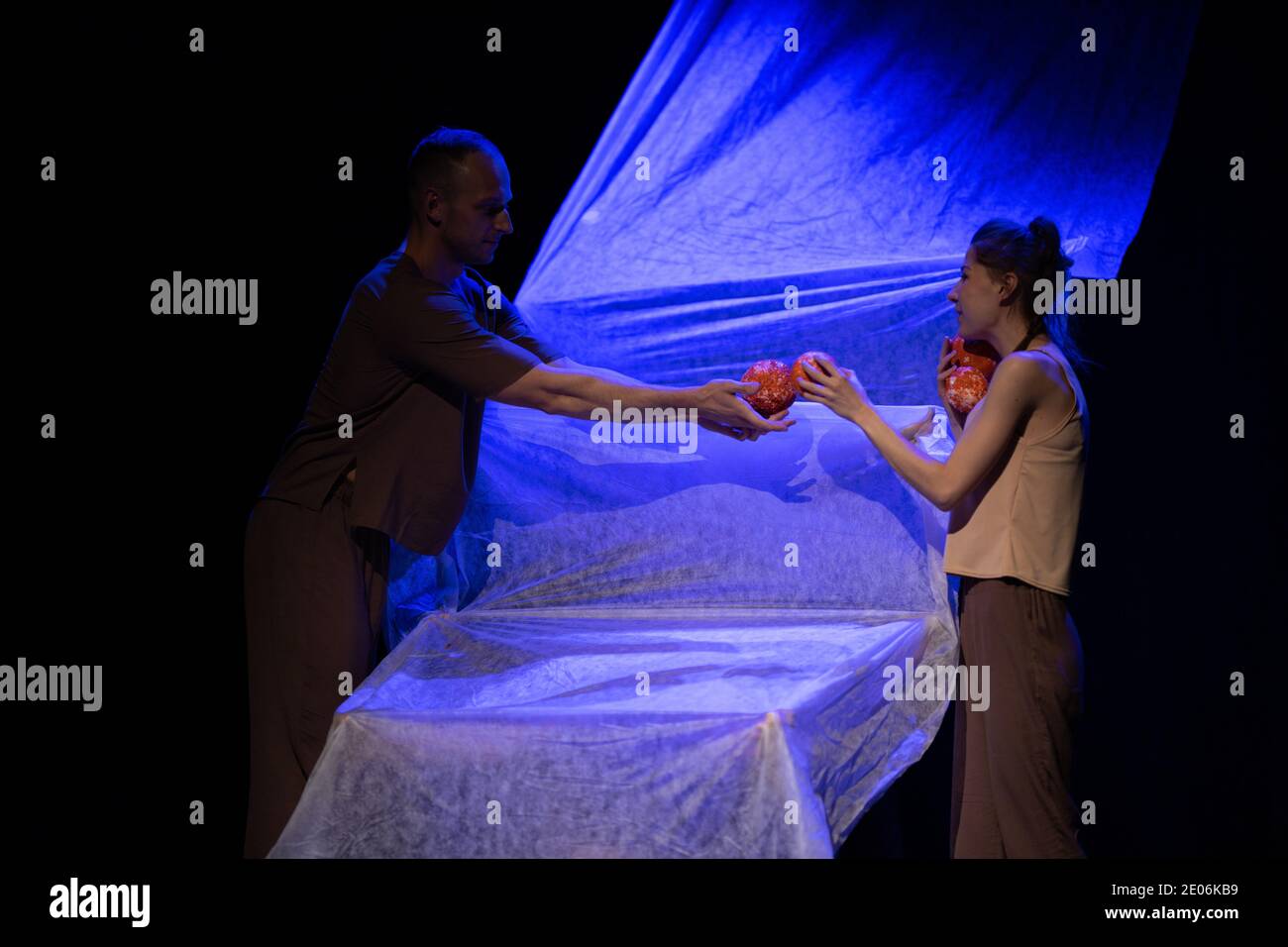 Actors and actresses play a modern lyrical performance of the theater ...