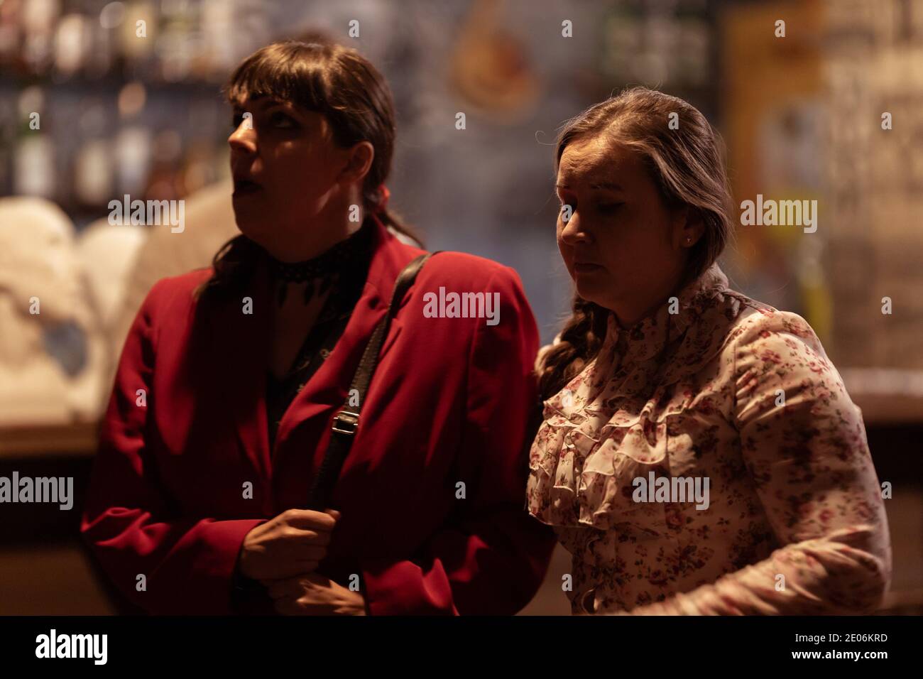 Actors and actresses play a modern interactive performance show in a ...