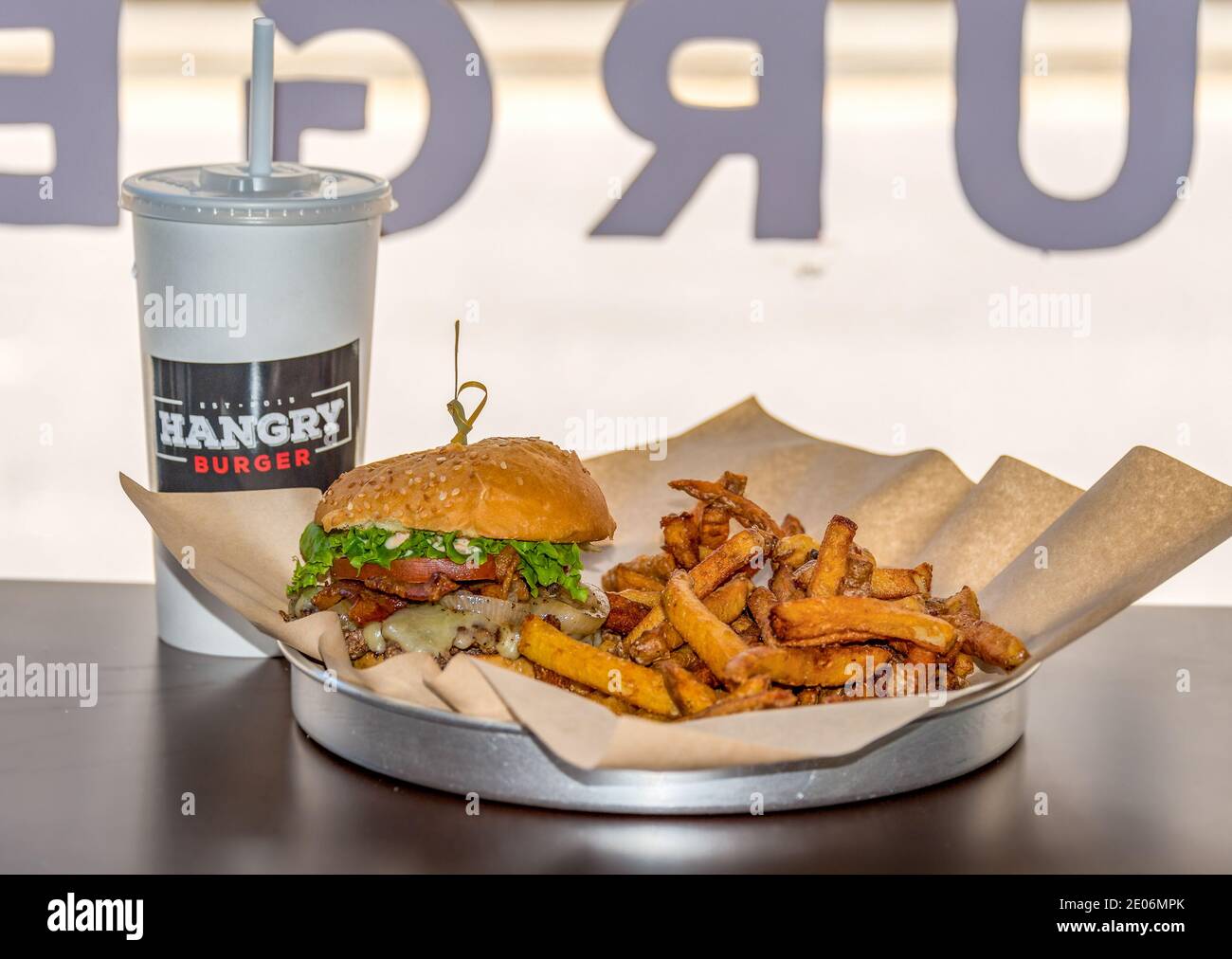 Hangry Burger is a new fast food store established in 2015 specializing in hamburgers. The first store is located in Yonge and College streets in down Stock Photo