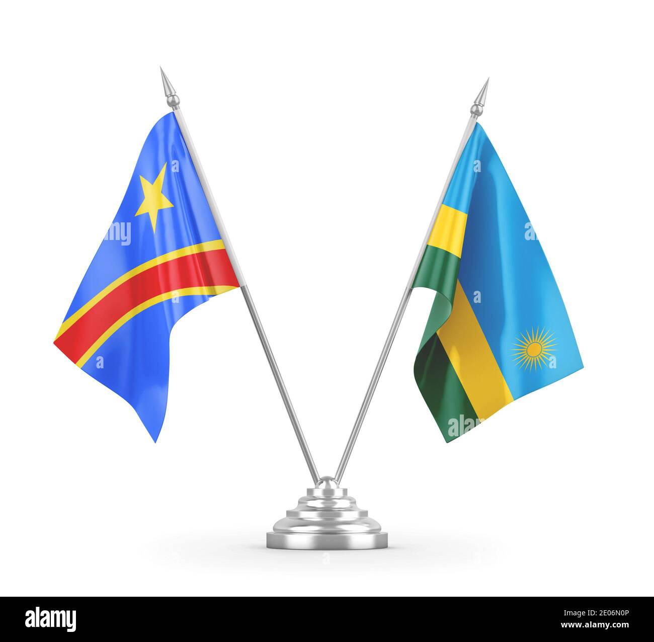 Rwanda and Congo Democratic Republic table flags isolated on white