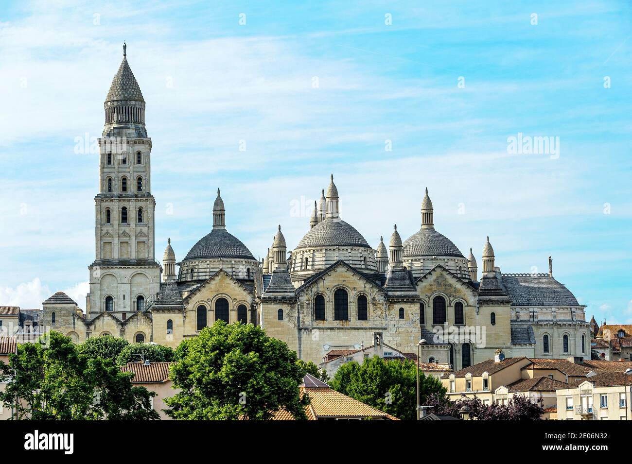 The roman catholic cathedral of Périgueux, in the Périgord region of France. A profusion of domes covered with gray lead plates. Stock Photo