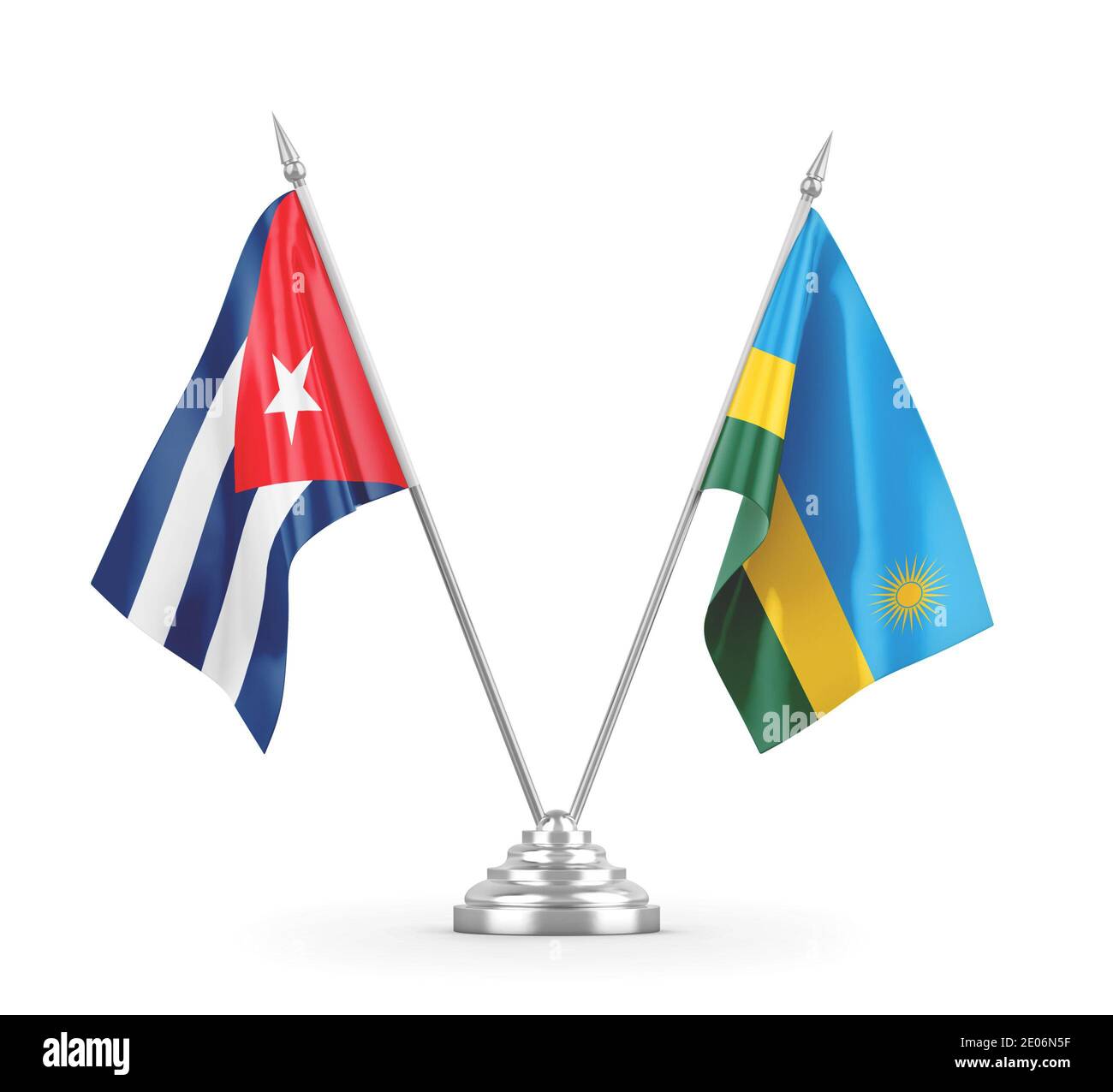 Icuba Rwanda Rwanda and Cuba table flags isolated on white background 3D rendering ...