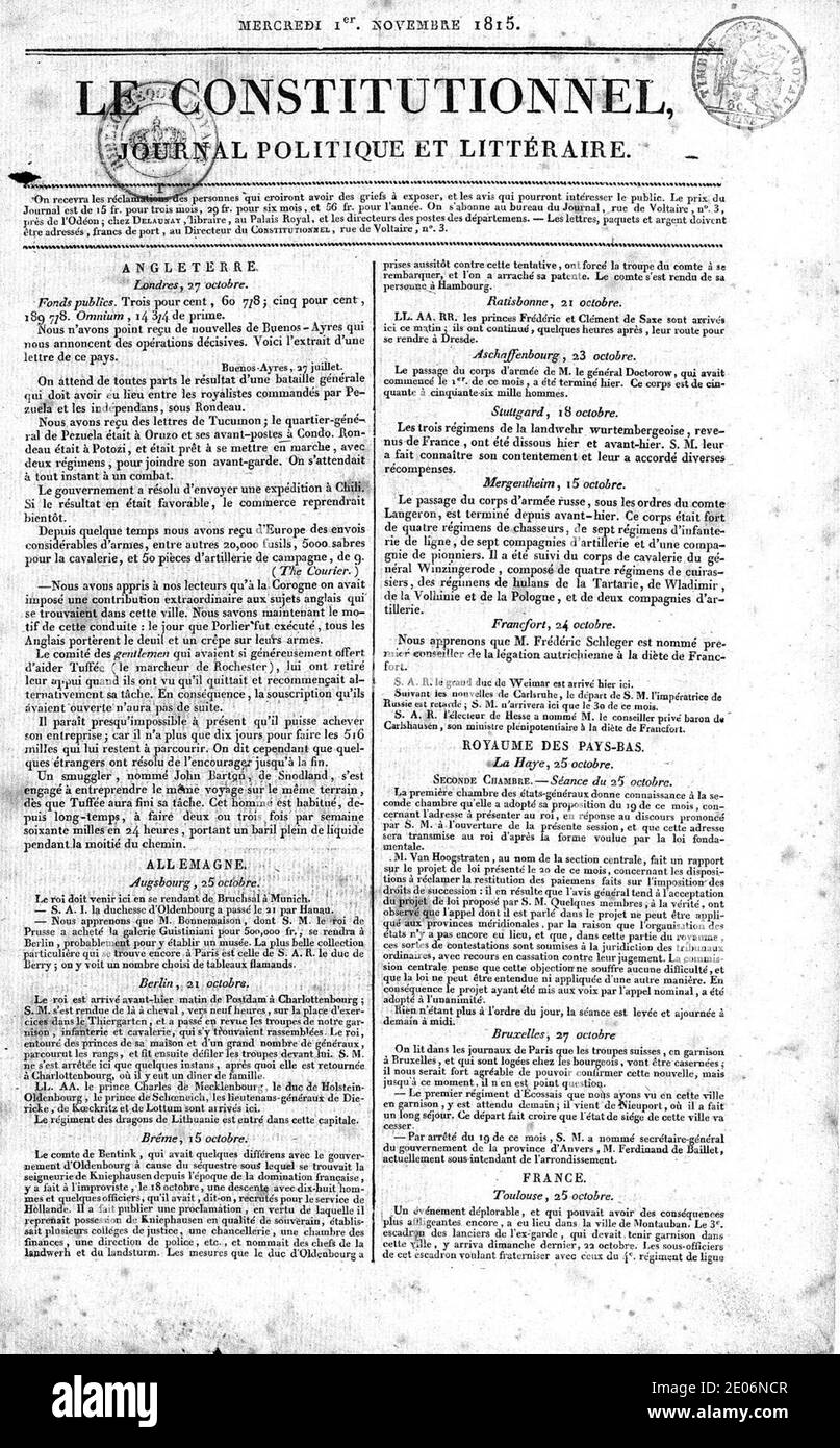 Le Constitutionnel, journal politique. Stock Photo