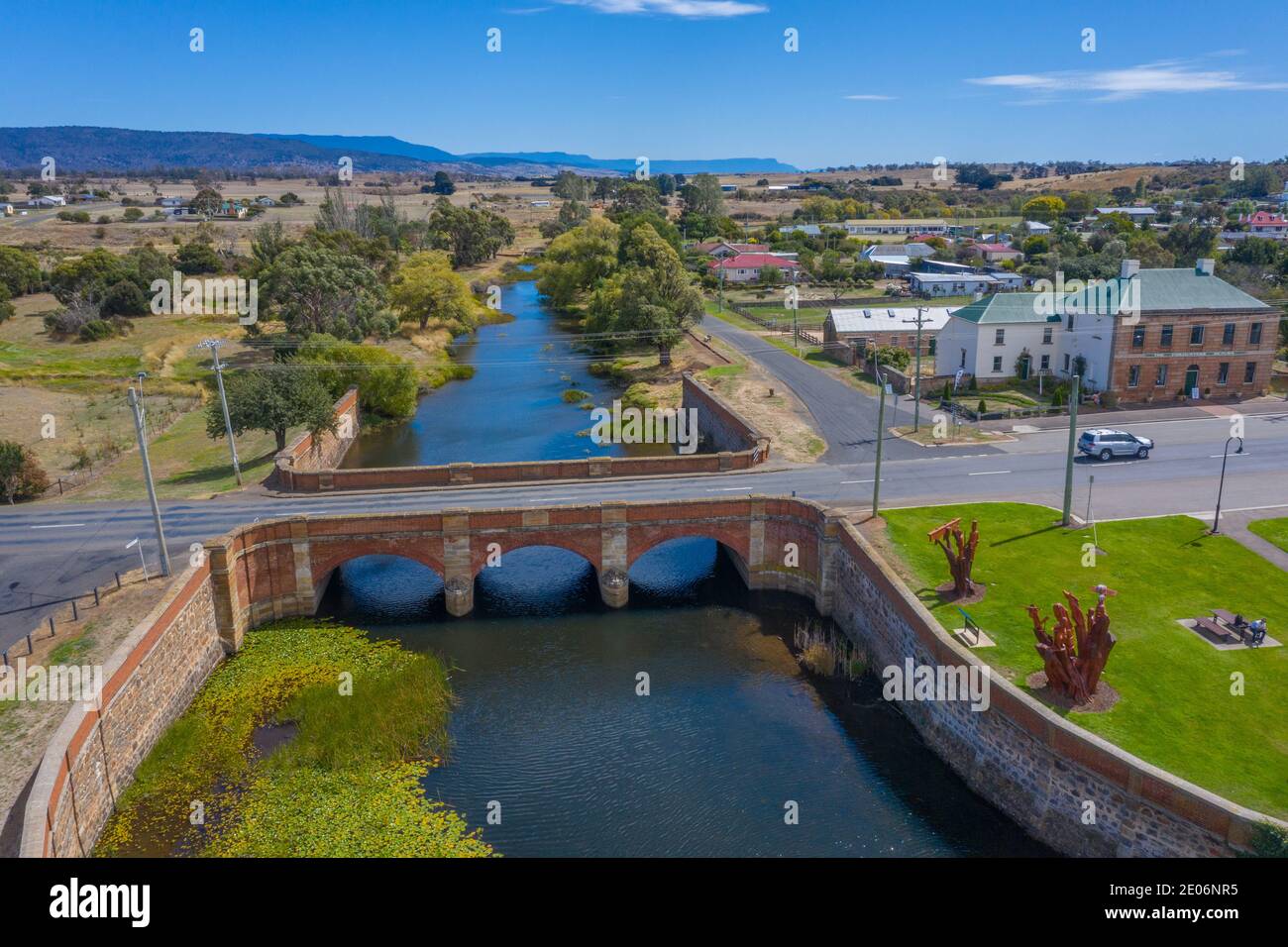 CAMPBELL TOWN, AUSTRALIA, FEBRUARY 29, 2020 Aerial view of the red