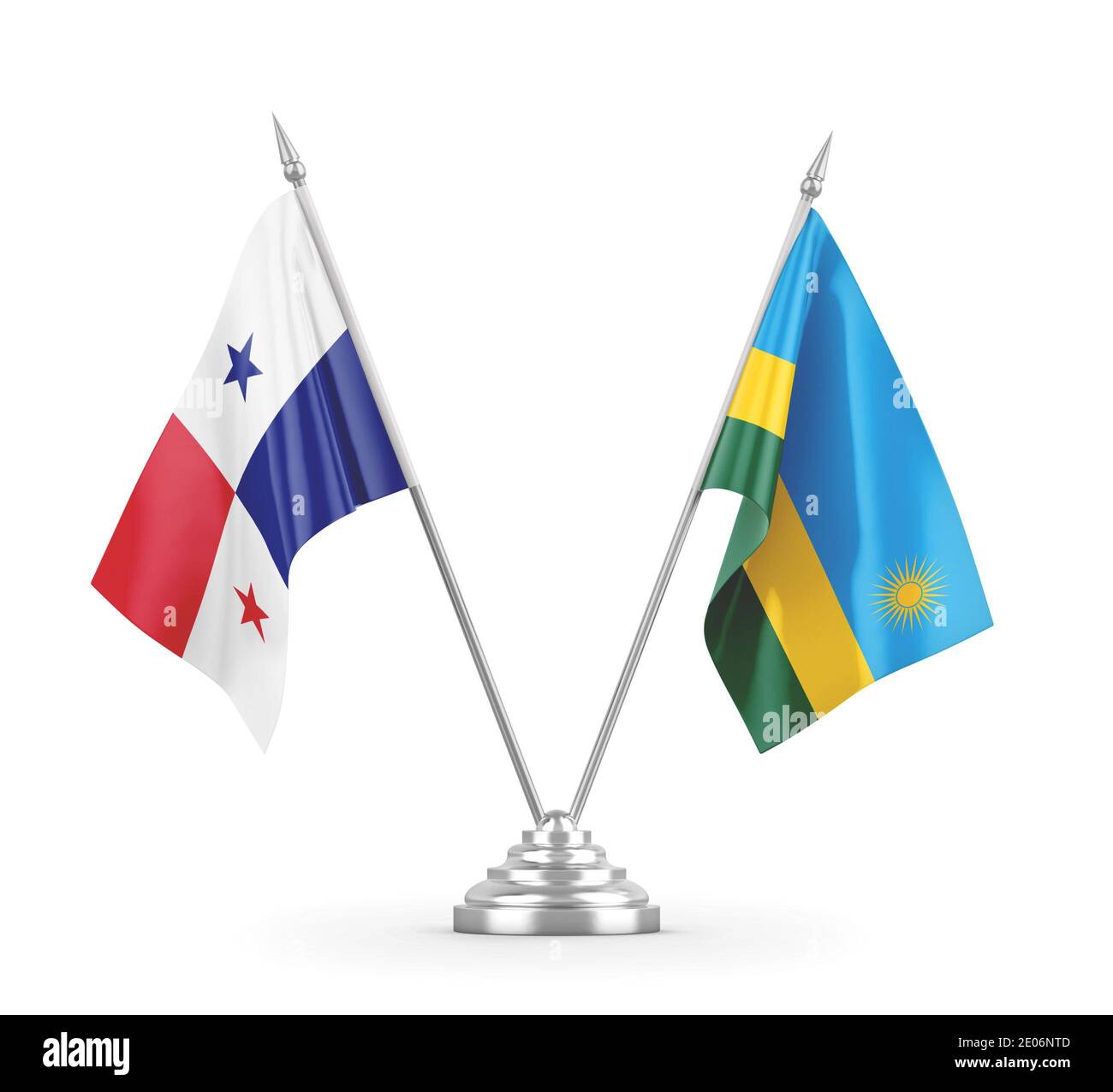 Rwanda and Panama table flags isolated on white background 3D rendering Stock Photo