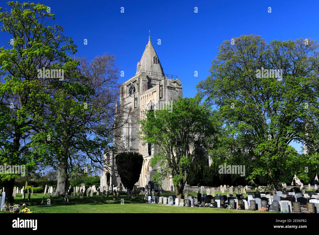 Summer view of Crowland Abbey; Crowland town; Lincolnshire; England; UK Stock Photo