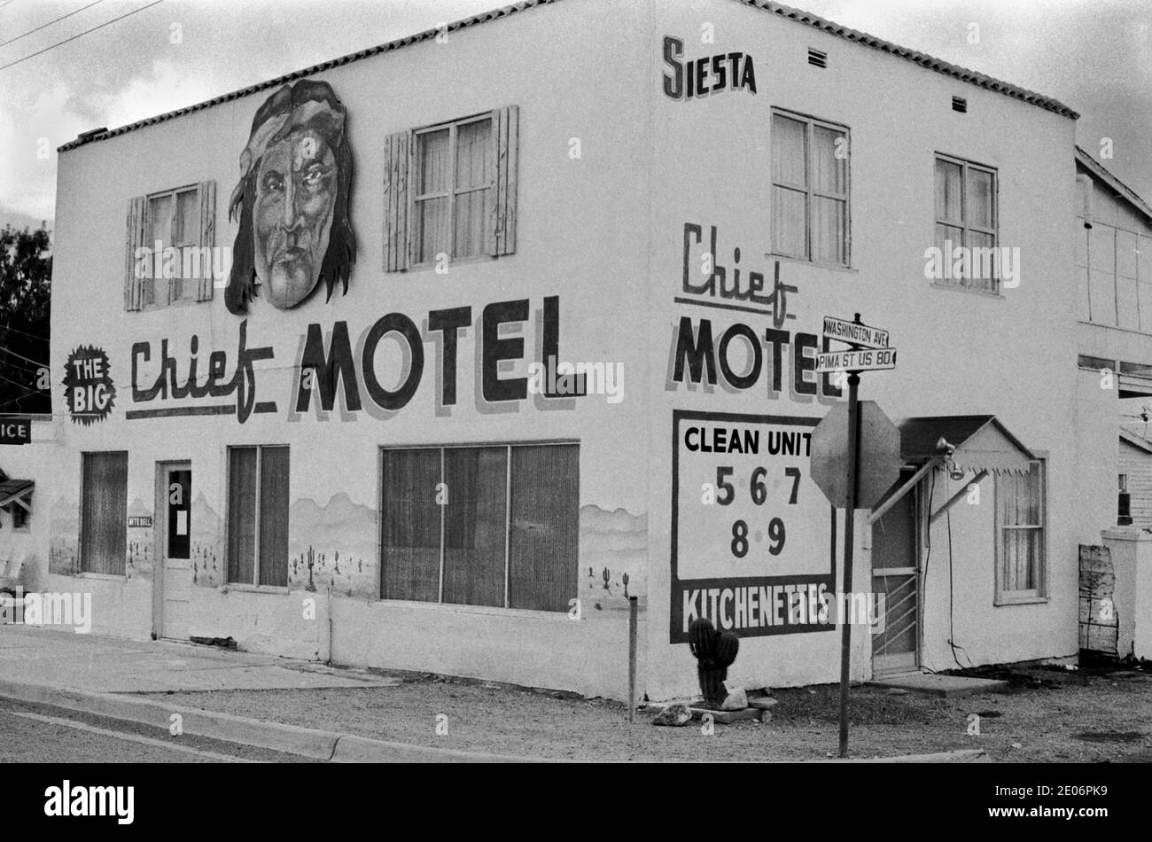 A so called 'hot sheet' motel, where rooms are  for rent by the hour or day. The Big Chief Motel, Gallup New Mexico USA 1972 1970s HOMER SYKES Stock Photo