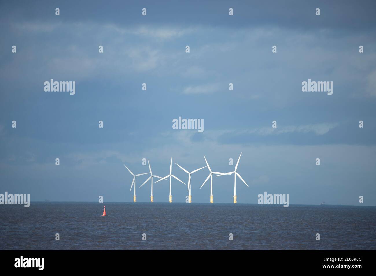 Gwynt-y-Môr offshore wind farm turbines, North Wales coast Stock Photo