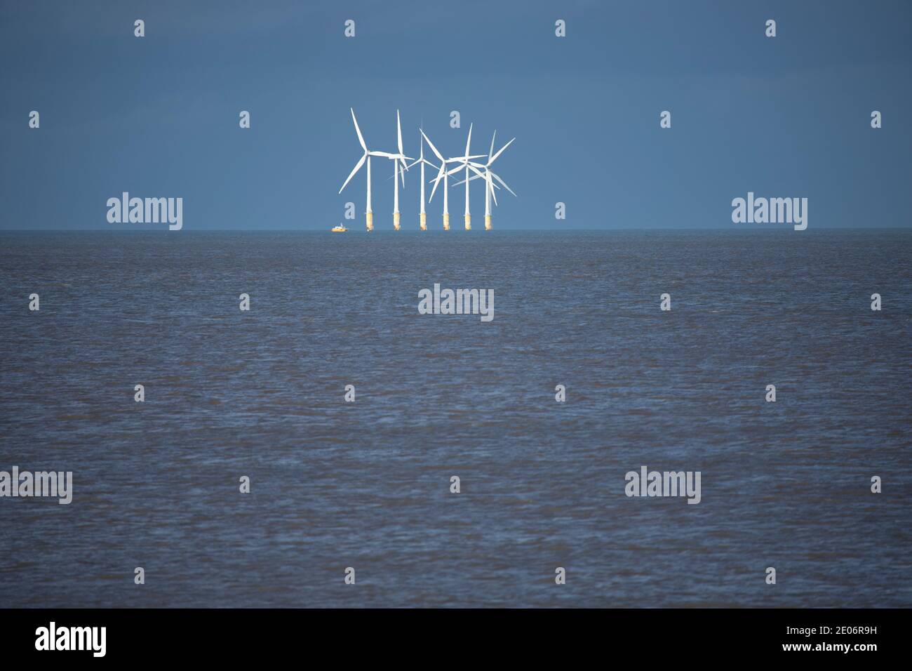 Gwynt-y-Môr offshore wind farm turbines, North Wales coast Stock Photo