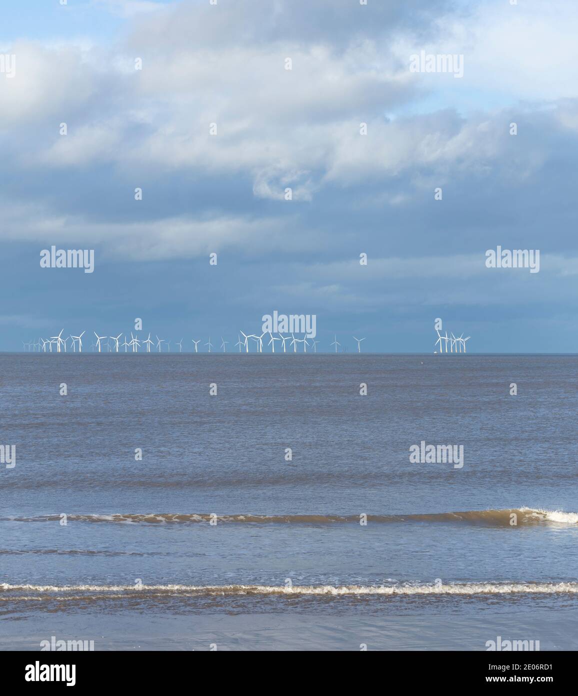 Gwynt-y-Môr offshore wind farm turbines, North Wales coast Stock Photo