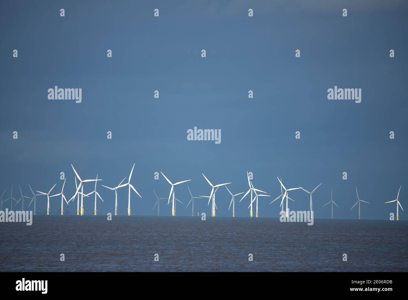 Gwynt-y-Môr offshore wind farm turbines, North Wales coast Stock Photo