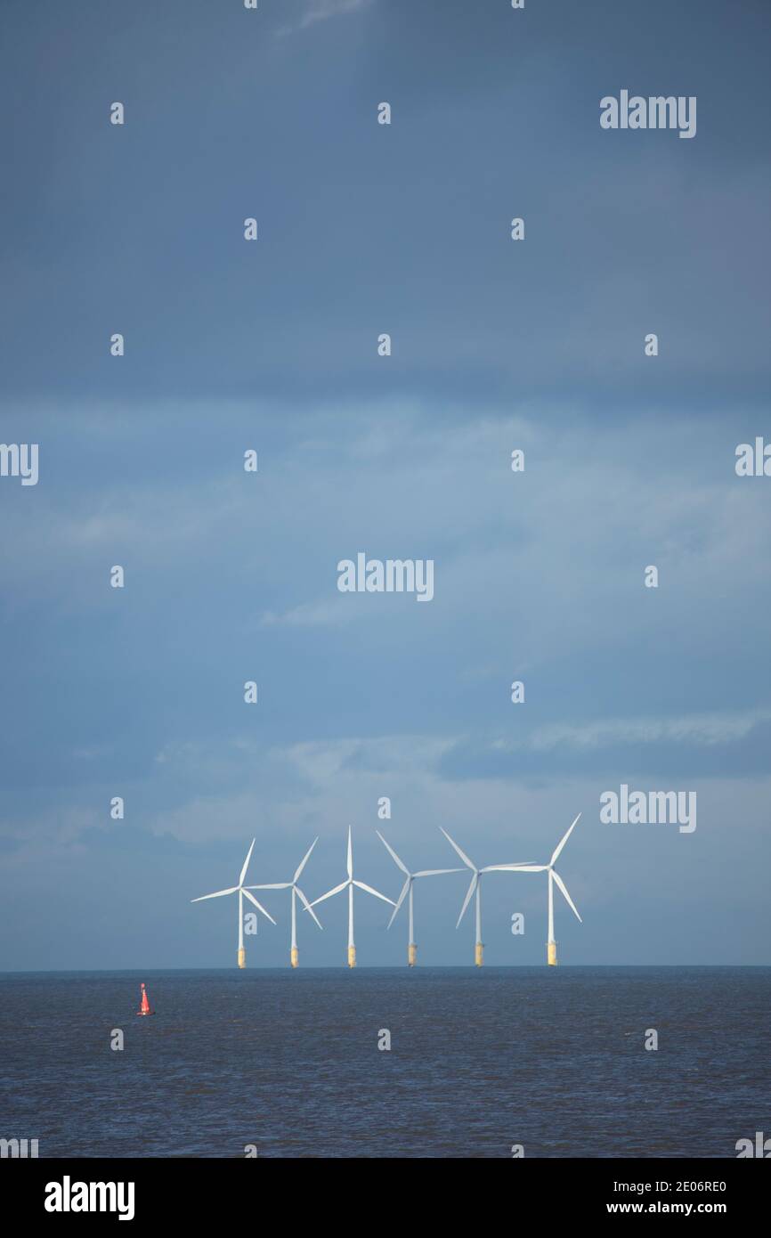 Gwynt-y-Môr offshore wind farm turbines, North Wales coast Stock Photo
