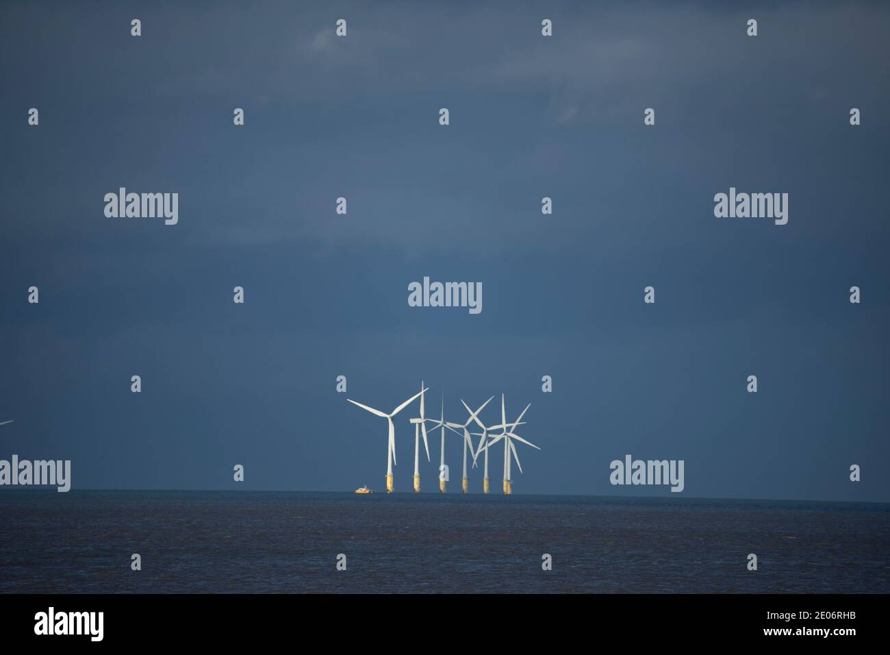 Gwynt-y-Môr offshore wind farm turbines, North Wales coast Stock Photo