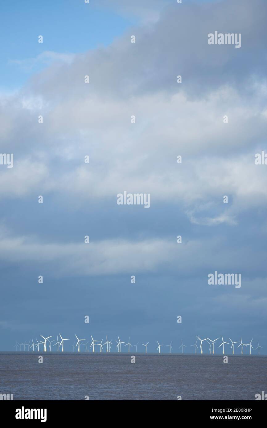 Gwynt-y-Môr offshore wind farm turbines, North Wales coast Stock Photo