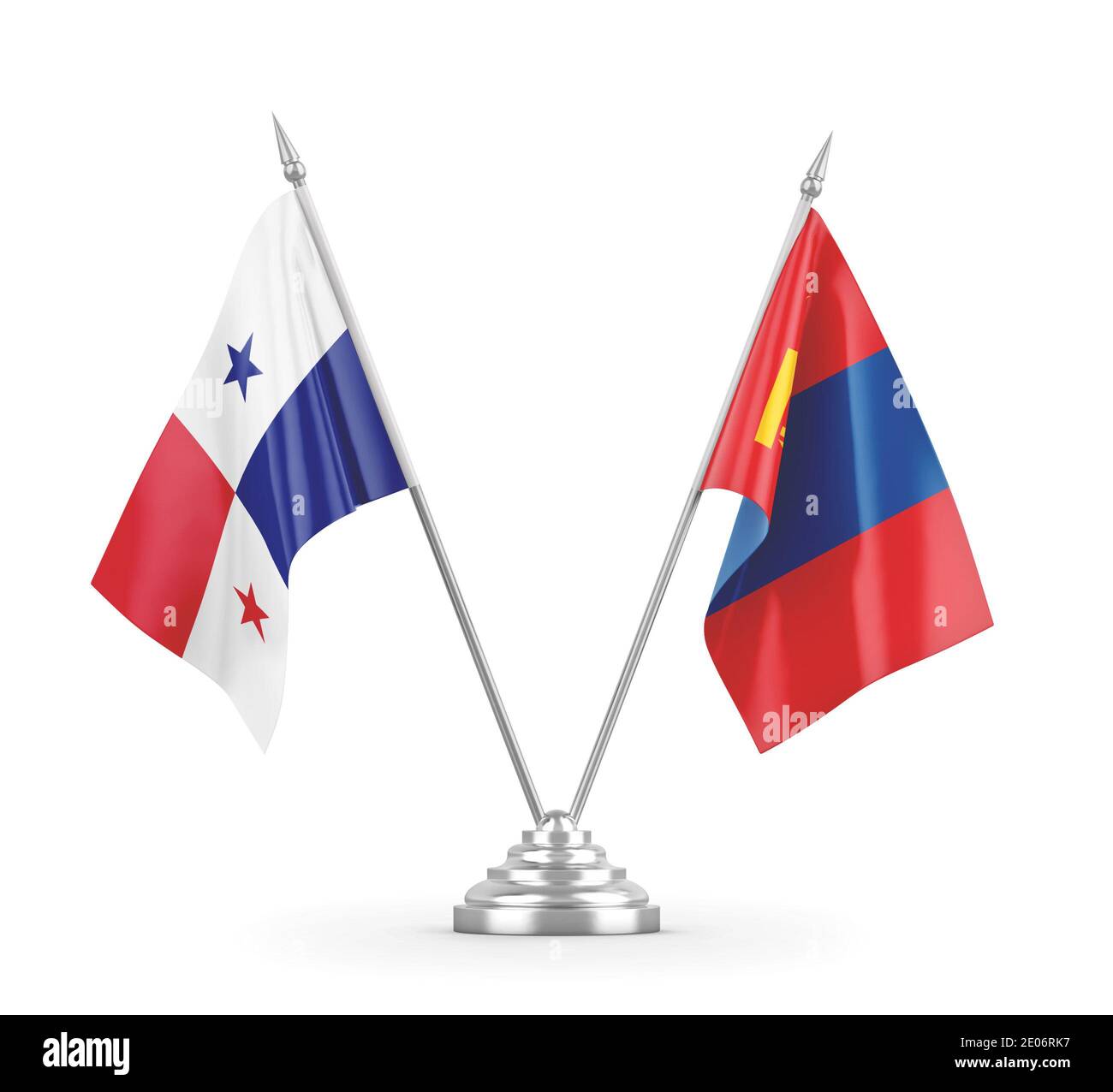 Mongolia and Panama table flags isolated on white background 3D rendering Stock Photo