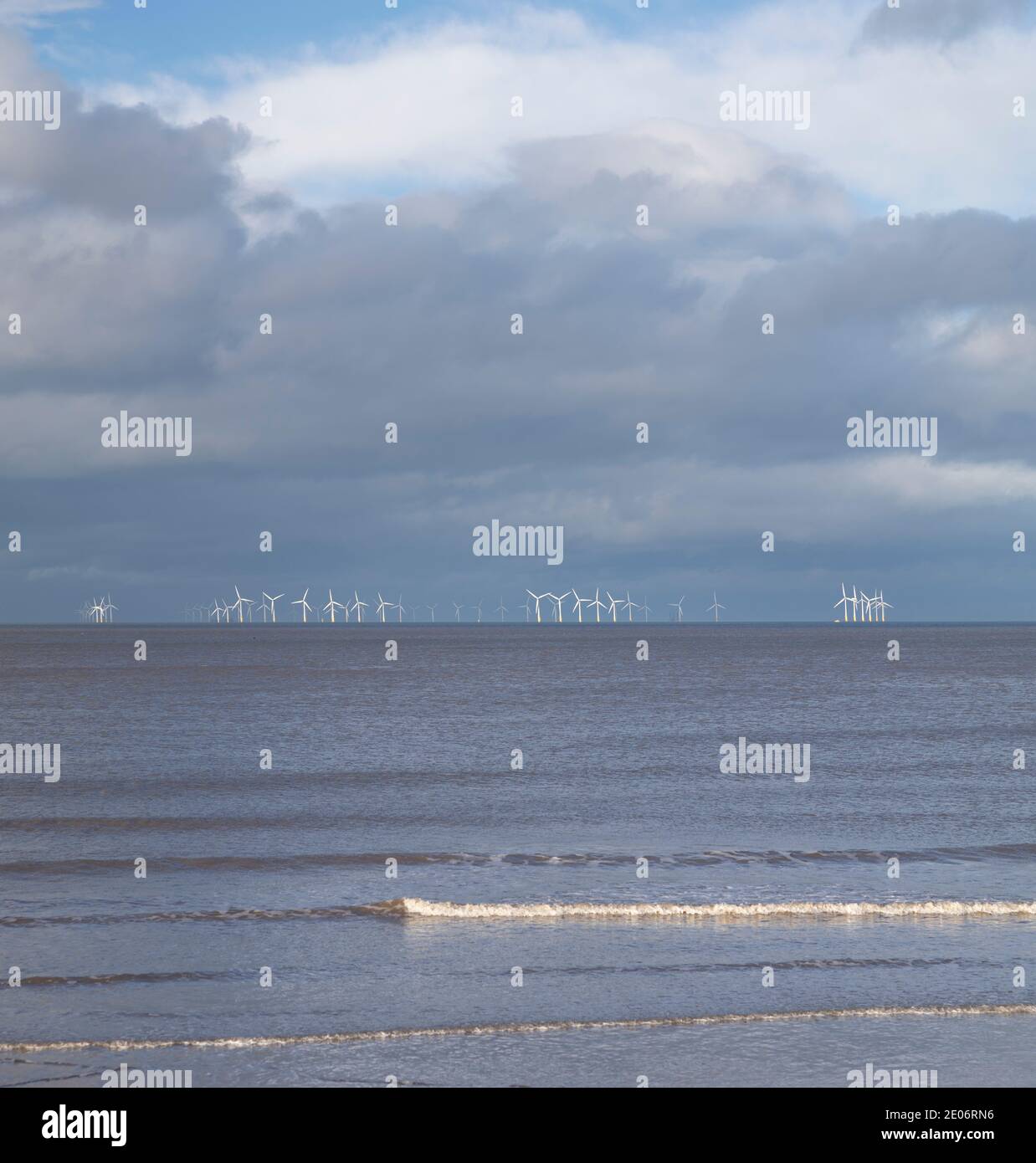 Gwynt-y-Môr offshore wind farm turbines, North Wales coast Stock Photo