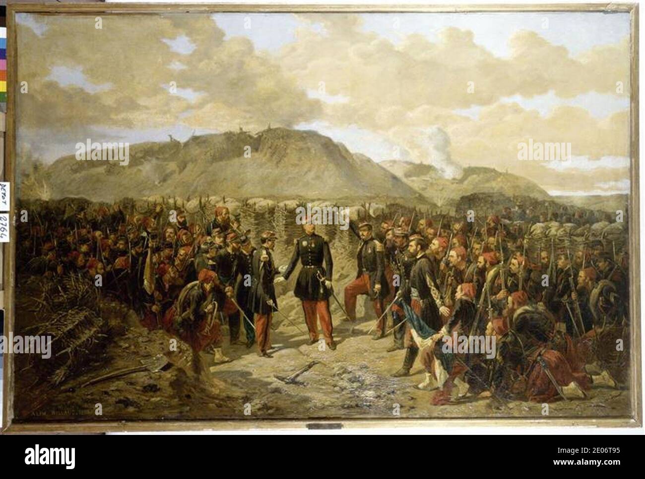 Le général MacMahon avec le 1er Zouaves avant l'attaque de Malakoff (par Alphonse Antoine Aillaud). Stock Photo