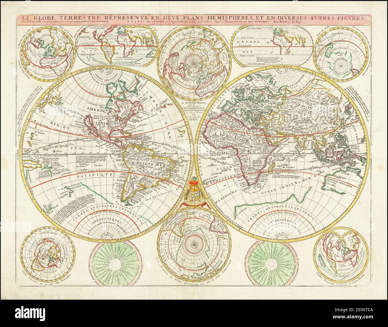 Le Globe Terrestre Represente En Deux Plans-Hemispheres et en Diverses Autres Figures. Stock Photo