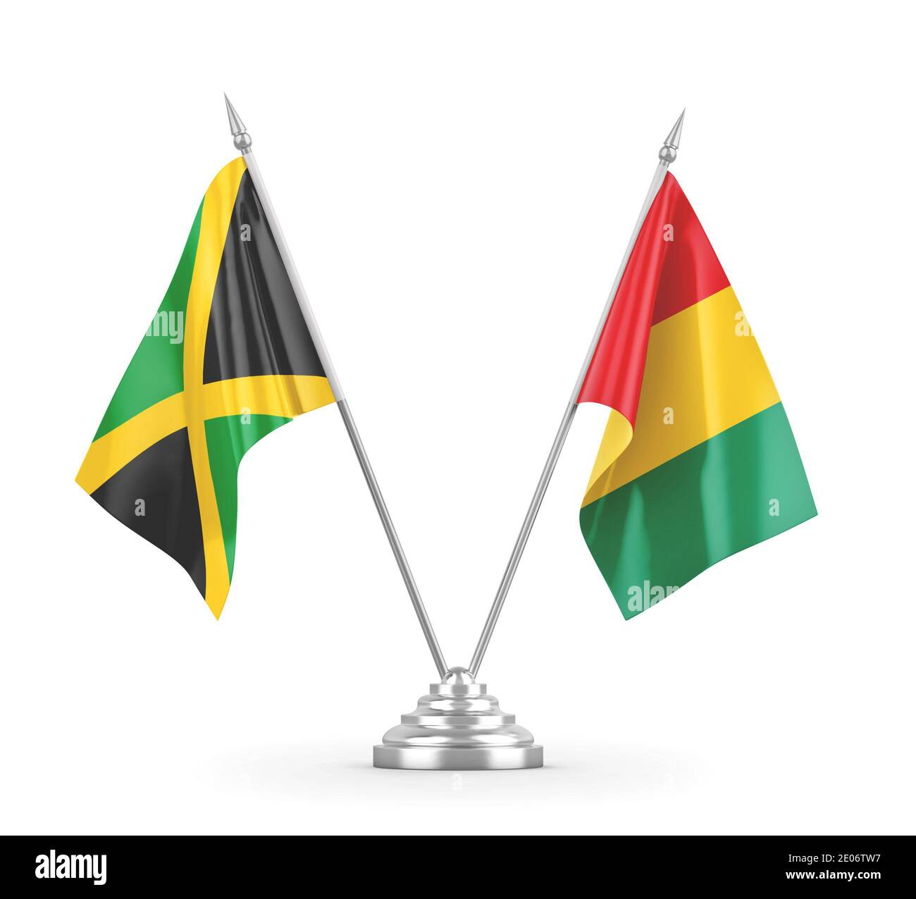 Guinea and Jamaica table flags isolated on white background 3D rendering Stock Photo